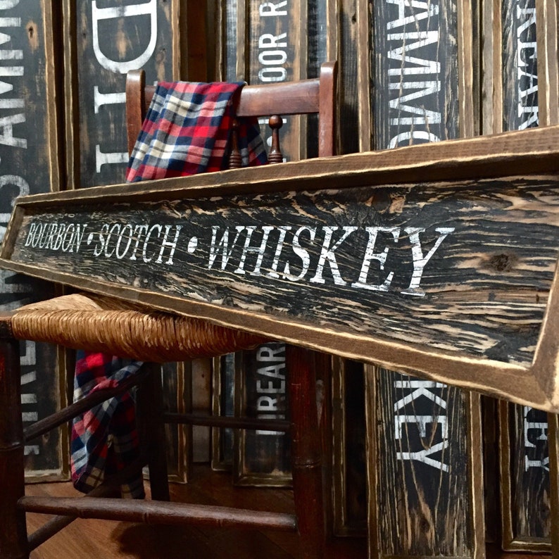 Rustic Bourbon Sign Wood Whiskey Sign Bar Decor Mancave | Etsy