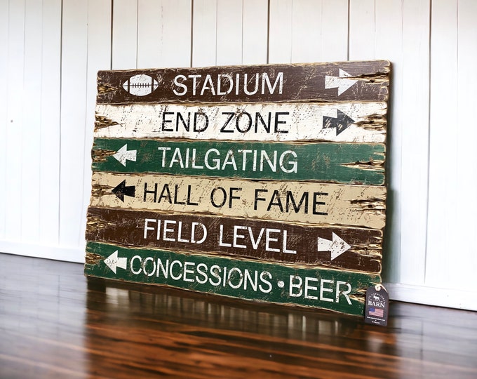 Football Wood Sign Set, Rustic Mancave Decor