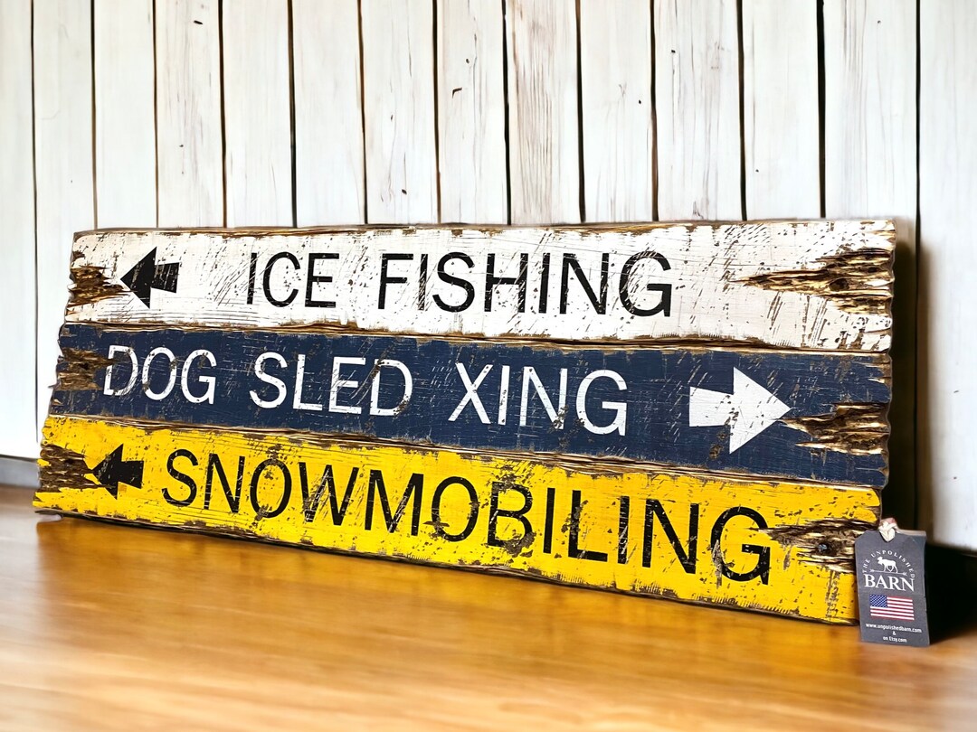 Rustic Sign Ice Wood Ice Fishing Sign Set | Rustic Log Cabin Decor | Snowmobiling | Dog ...