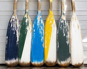 Nautical Painted Wood Canoe Boat Paddles, Rustic Log Cabin Lake House Decor