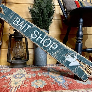 Bait Shop Sign – Rustic Wood Fishing Decor for Cabin, Lake House, Bass ...