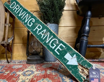 Driving Range Golf Sign, Rustic Wood Golfing Retirement Gift idea