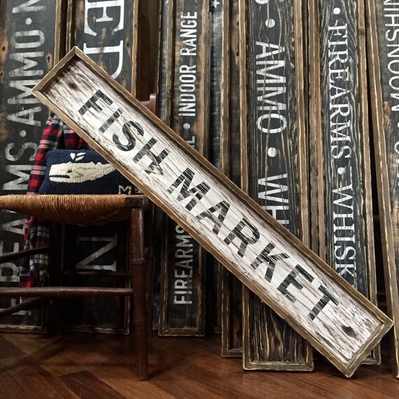 In Stock Fish Market Wood Sign Coastal Decor Beach Sign Etsy