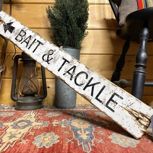 Rustic Bait and Tackle Fishing Sign, Distressed Wood Fishing Decor
