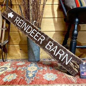 Reindeer Barn Christmas Sign | Rustic Country Christmas Decor | Log Cabin Wall Art 3ft