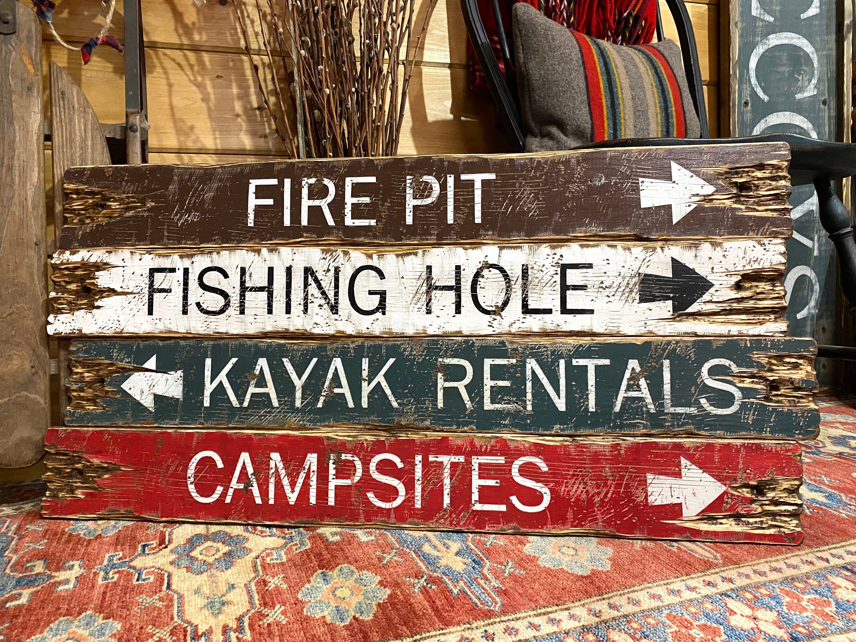 Panneau Décoratif En Bois Rustique "Fishing Excursions" - Personnalisé - Neuf - USA