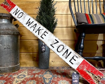 Rustic No Wake Zone Wood Beach Sign , coastal decor, pool house