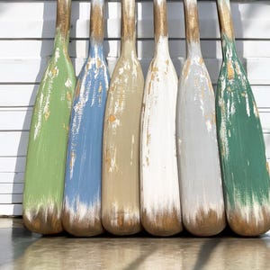 Rustic Log Cabin Decor, Painted Wood Canoe Boat Paddles, Coastal Beach House Wall Art