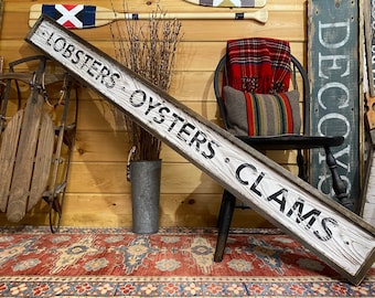 Seafood Wood Sign, Lobsters Oysters Clams Sign, Coastal Decor, Beach House, Nautical, Fresh Oyster Bar, Maine Large 6ft