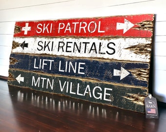 Rustic Ski Trail Wood Sign Set For Skiing Decor