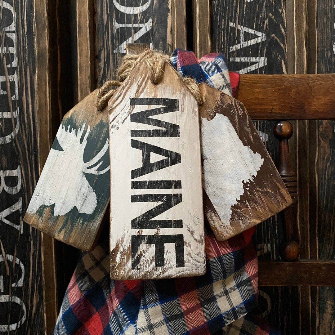 Maine Moose Sign, Maine Gifts, Wood Door Tag, Rustic Decor, Log Cabin
