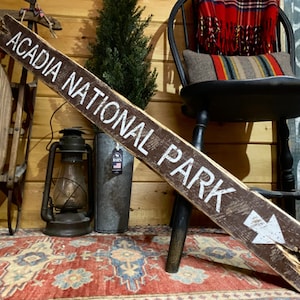 INSTOCK Rustic Acadia National Park Directional Wood Sign | Maine Made Gift | Bar Harbor
