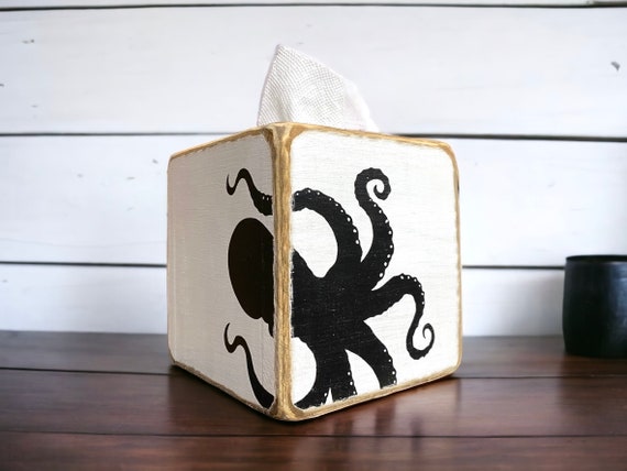 Octopus Tissue Box Cover | Coastal Beach House, Nautical Ocean Inspired Decor