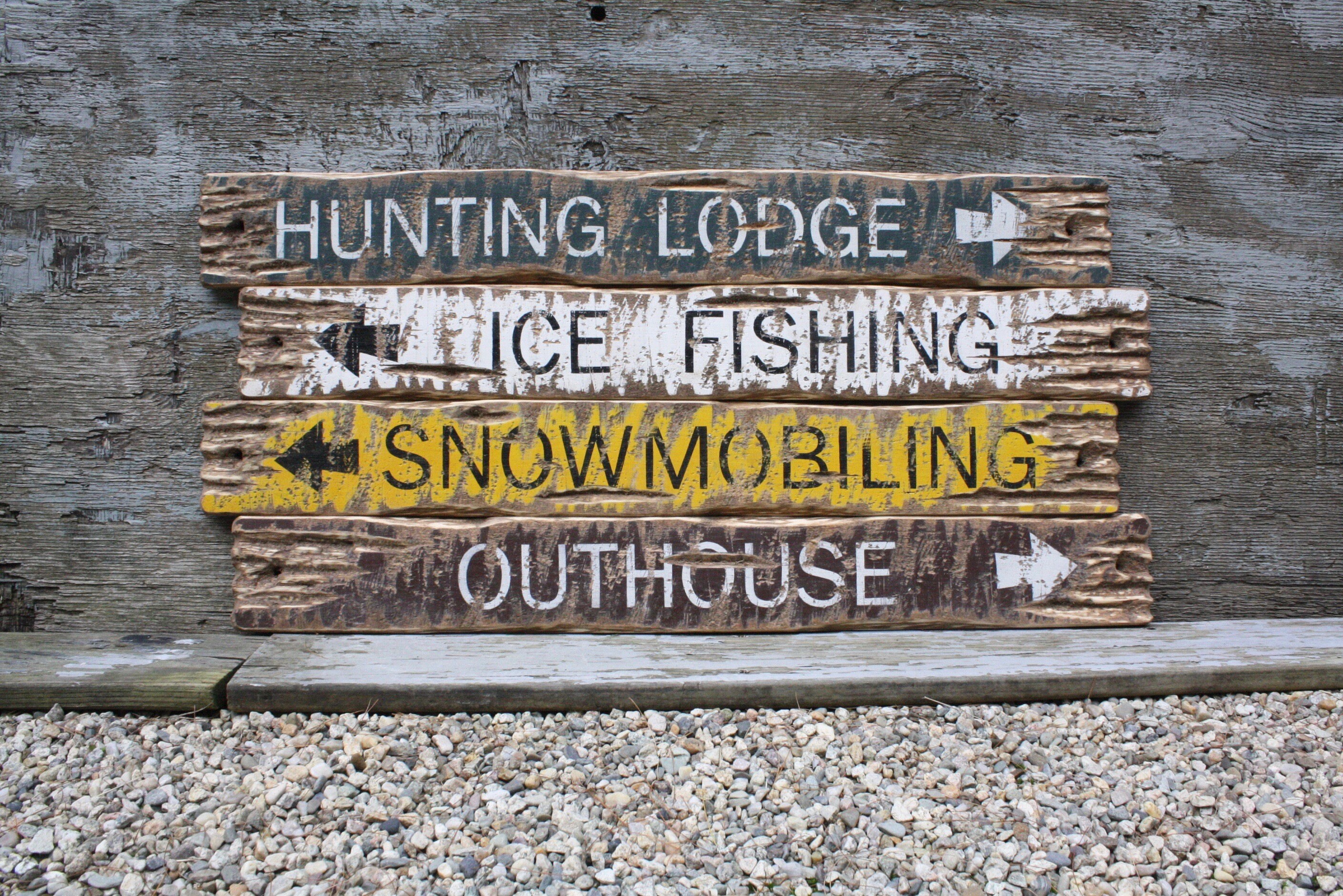 Wood Hunting Lodge Sign Rustic Ice Fishing Signs Etsy