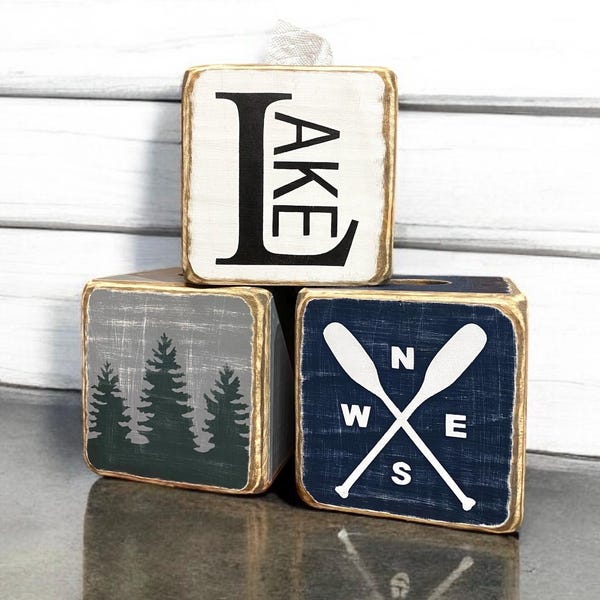 Nautical Lake House Wood Tissue Box Cover, Rustic Anchor, Compass and Canoe Paddles