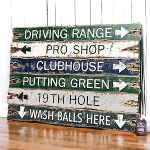 Golf Sign Set, Rustic Distressed Wood Golf Decor or Retirement Gift Idea