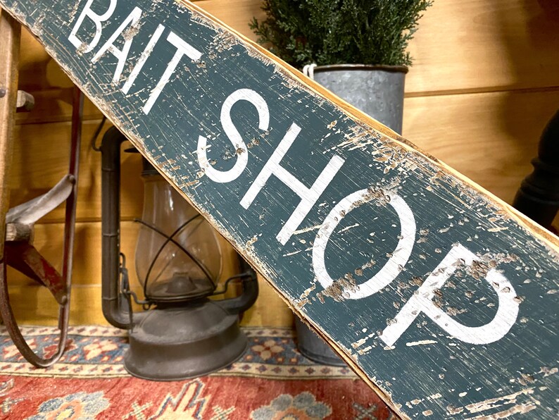 Bait Shop Sign – Rustic Wood Fishing Decor for Cabin, Lake House, Bass ...