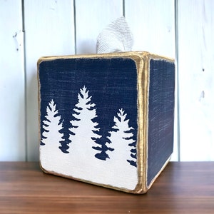 Rustic Winter Pine Tree Wood Tissue Box Cover,  Rustic Log Cabin Decor
