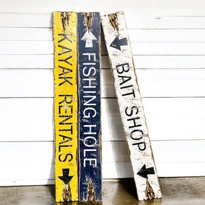 Kayak Rentals wood sign grouped with other rustic cabin, lodge, and camp décor, perfect for short term rentals, beach houses, coastal cottages, and Maine cabins, handcrafted wood sign handmade in Maine