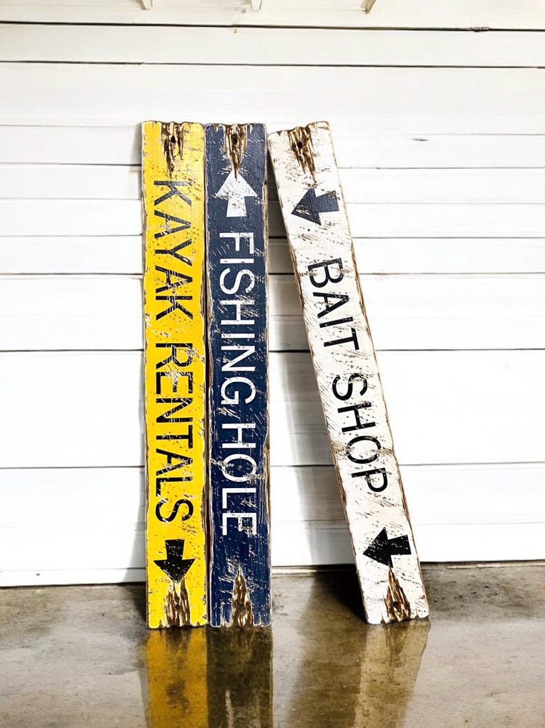 Kayak Rentals wood sign grouped with other rustic cabin, lodge, and camp décor, perfect for short term rentals, beach houses, coastal cottages, and Maine cabins, handcrafted wood sign handmade in Maine