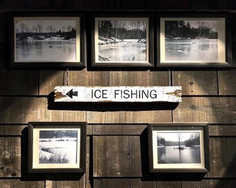 Rustic Ice Fishing Wood Sign | Cabin, Lake House & Fishing Decor
