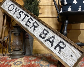 Rustic Oyster Bar Sign, Wood Seafood Sign, Coastal Beach Decor, Nautical Home Kitchen, Wall Decor, Distressed
