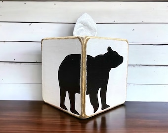 Black Bear Tissue Box Cover,  Rustic Wildlife Decor , Wood Log Cabin Tissue Holder