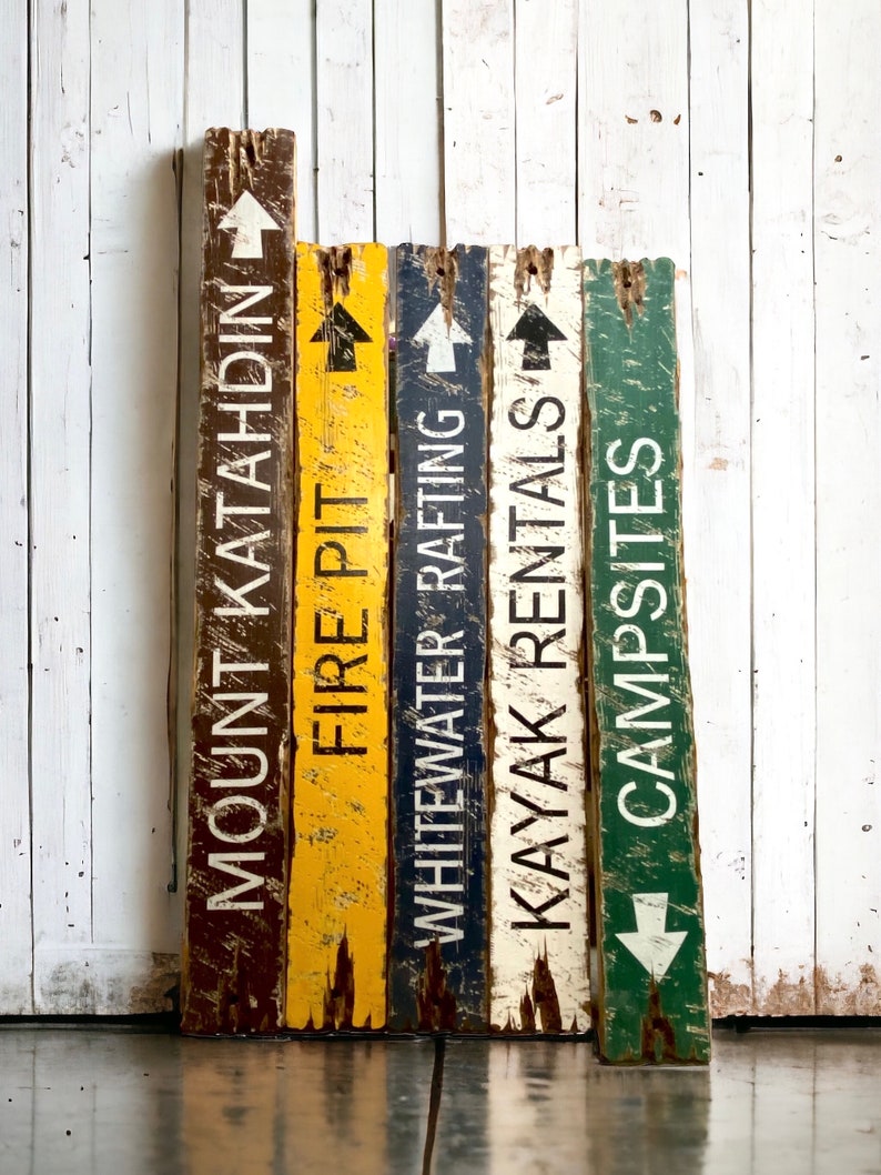 Rustic Kayak Rentals wood sign displayed in a cabin, lodge, or camp doorway with other adventure-themed décor, ideal for vacation rentals, coastal cottages, and lake cabins
