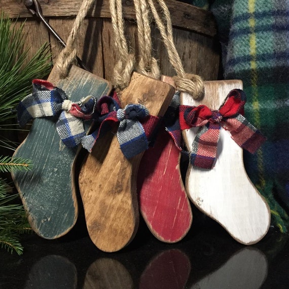 Wood Christmas Stocking Ornaments Cabin Christmas Cabin Decor Etsy