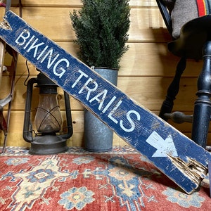 Rustic Biking Trails Sign, National Park Decor, Cyclist Gift, Bicycle Sign
