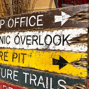 Close-up of hiking and trail-themed sign, rustic wall décor for cabins, lodges, and lake houses, perfect for hikers, campers, and adventure lovers, Yellowstone, Yosemite, and Teton inspired, handmade in Maine
