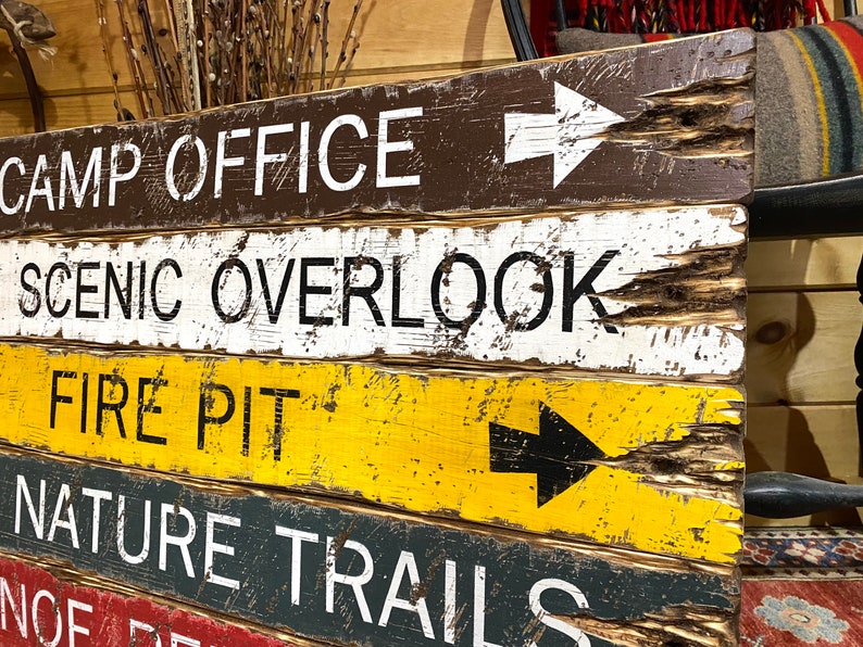 Close-up of hiking and trail-themed sign, rustic wall décor for cabins, lodges, and lake houses, perfect for hikers, campers, and adventure lovers, Yellowstone, Yosemite, and Teton inspired, handmade in Maine
