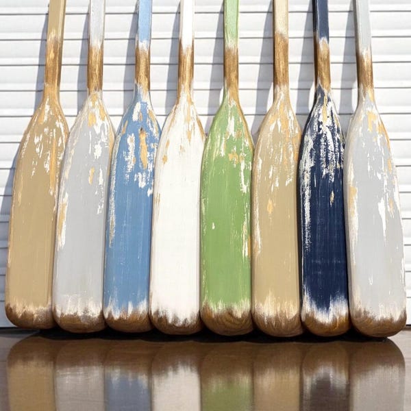 Painted Canoe Paddles, Rustic Wood Boat Oar, Log Cabin Lake House Decor