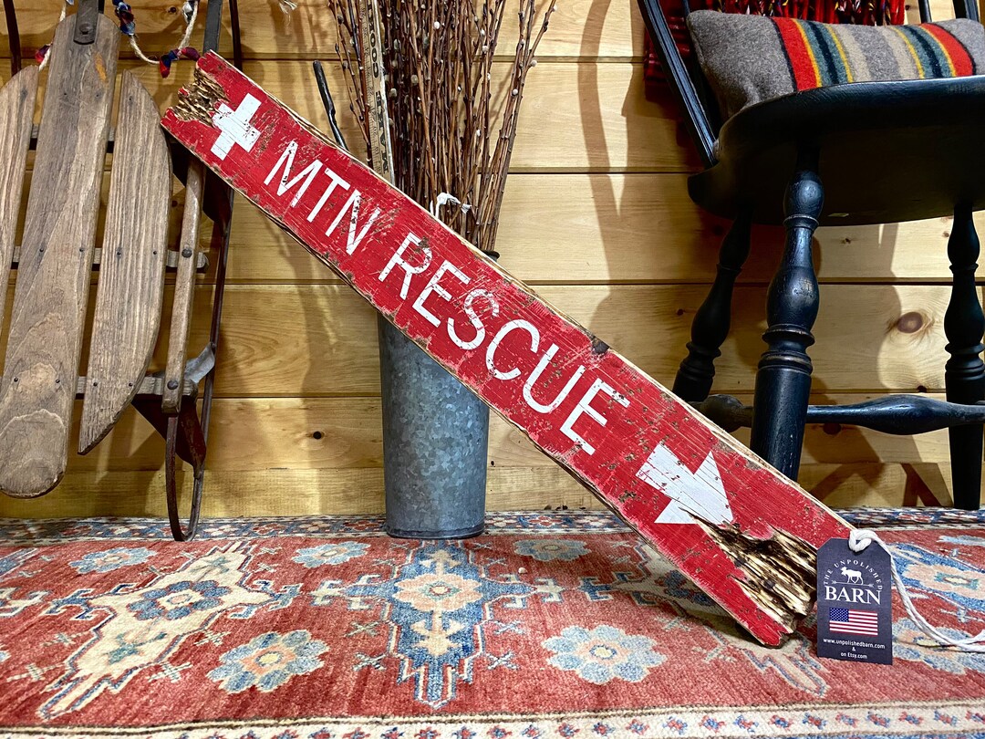 Mount Rescue Wall Sticker Rustic Mountain Climbing Wood Sign | Distressed Log Cabin Decor | Mtn ...