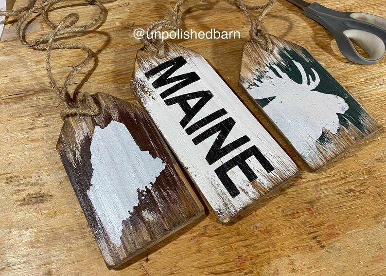 Maine Moose Sign Wood Door Tag Rustic Decor Distressed Etsy