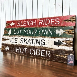 Rustic Wood Christmas Sign Set: Sleigh Rides, Ice Skating Decor