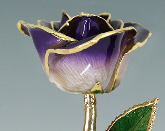 2-Tone Purple Rose by Living Gold - Original 24k Gold Dipped Rose - Real Rose Plated in Gold