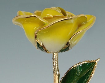 2-Tone Yellow Rose by Living Gold - Original 24k Gold Dipped Rose - Real Rose Plated in Gold