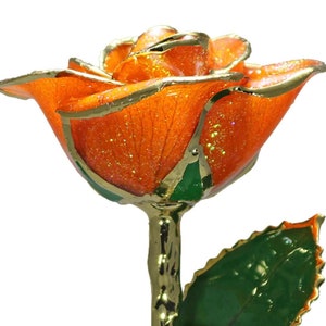 Orange Sparkle Rose - Original 24k Gold Dipped Rose - Real Rose Plated in Gold by Living Gold
