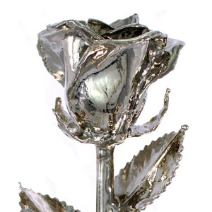 Platinum Venus Rose by Living Gold - Real Rose Dipped in Platinum (12&quot; Open Bud)