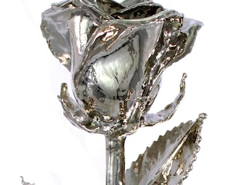 Platinum Venus Rose by Living Gold - Real Rose Dipped in Platinum (12" Open Bud)