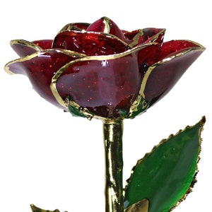 Burgundy Sparkle Rose - Original 24k Gold Dipped Rose - Real Rose Plated in Gold by Living Gold
