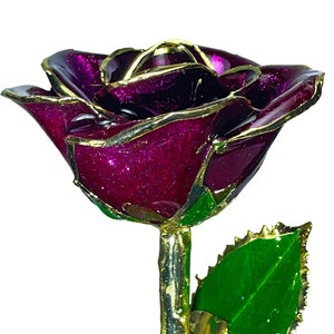 Purple Sparkle Rose - Original 24k Gold Dipped Rose - Real Rose Plated in Gold by Living Gold