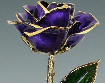 Purple Rose - Original 24k Gold Dipped Rose - Real Rose Plated in Gold by Living Gold
