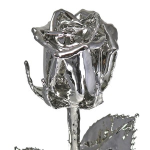 Platinum Venus Rose w/ Vase Package by Living Gold - Real Rose Dipped in Platinum (12&quot; Open Bud)