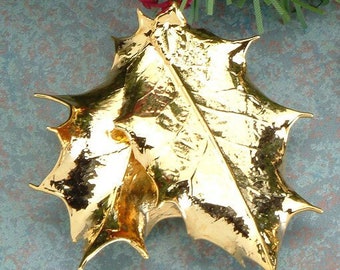 Real Holly Leaves Dipped in 24k Gold - Christmas Ornament