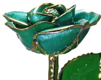 Teal Rose by Living Gold - Original 24k Gold Dipped Rose - Real Rose Plated in Gold