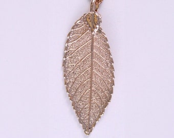 Real Elm Leaf Pendant / Necklace Dipped in Rose Gold