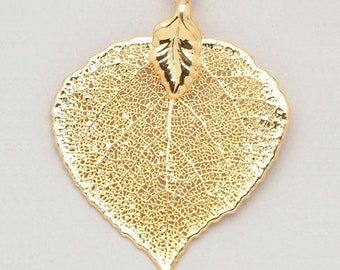 Real Aspen Leaf Pendant / Necklace Dipped in 24k Gold