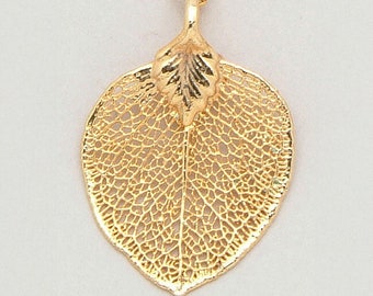 Real Eucalyptus Leaf Pendant / Necklace Dipped in 24k Gold